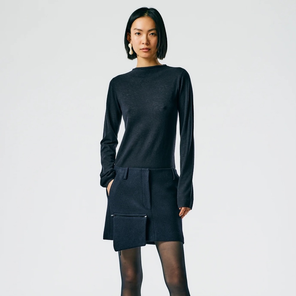 Tibi Boiled Wool Mini Skirt - Navy - size 8